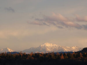 Rigi schneebedeckt im Abendlicht